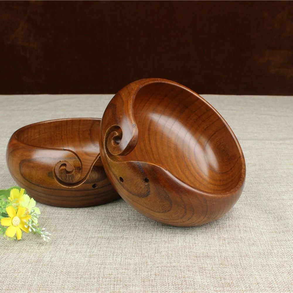 
handmade darn storage bowls wooden knitting yarn bowl wholesale 