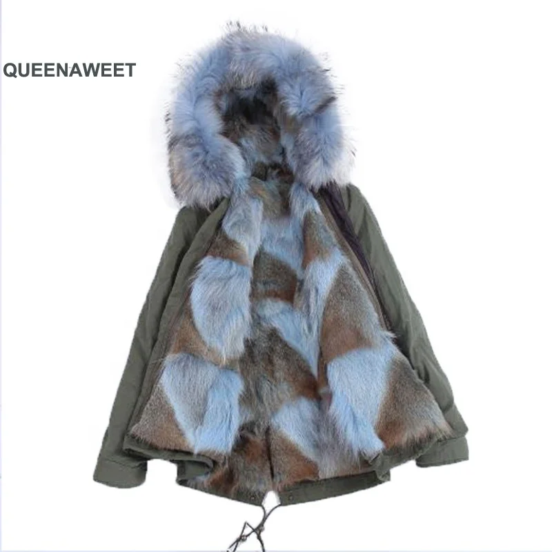 Women Real Fox Fur Hooded Parka Coats Lined Parka With Real Raccoon Fur Collar Jacket Short Style Parker Trendy