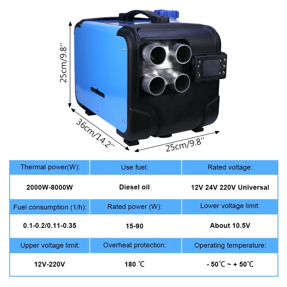 Universal 12V 24V 220V Four holes Automotive Diesel Air Heater Integrated Machine LED Screen 2-8KW Car air Auxiliary Heater