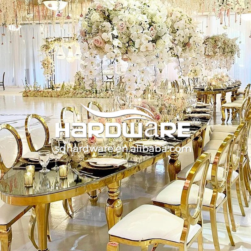 Роскошные зеркальные Стеклянные Овальные из нержавеющей стали золотые металлические ножки для свадьбы 12 мест роскошный современный обеденный стол набор