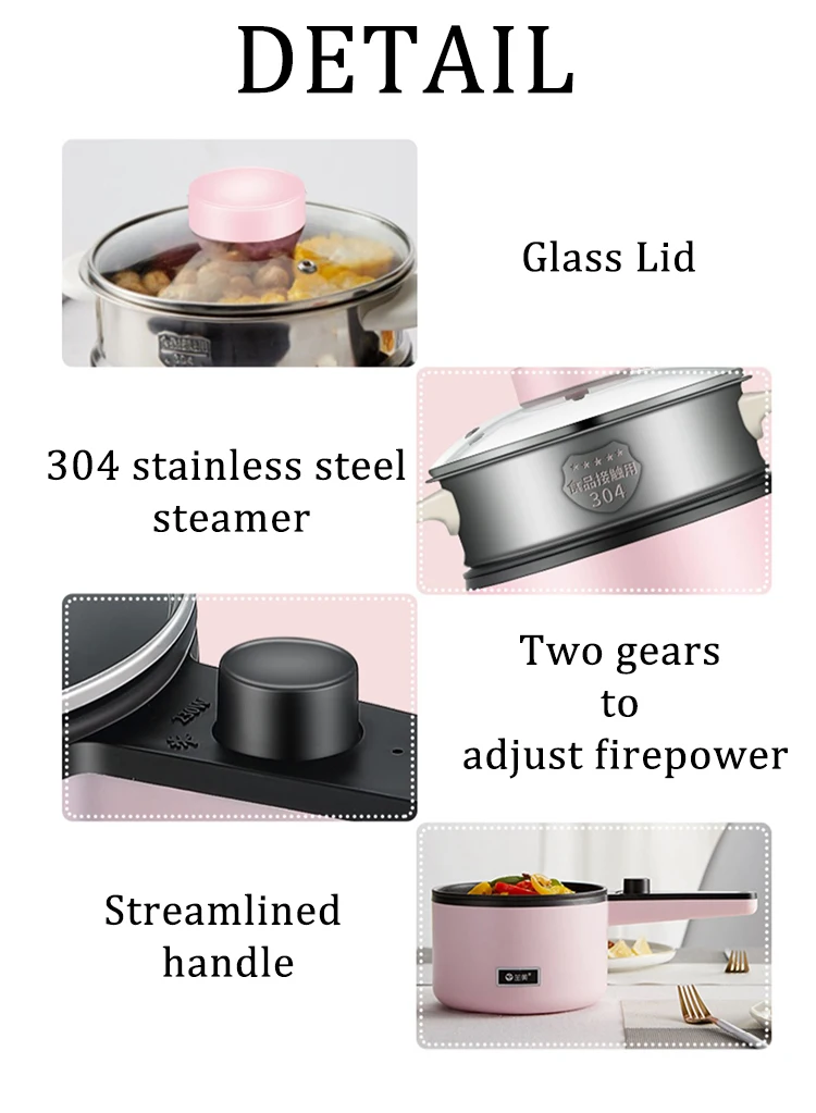 1.2L 5 in 1 Portable Household Mini Multi Automatic Electric Cooker Hot Pot Home Travel  Electric Skillet With Non-Stick Pan