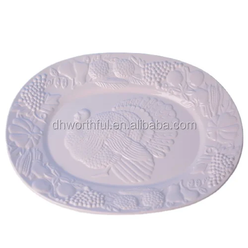 Personalized white ceramic turkey platter for Thanksgiving Day