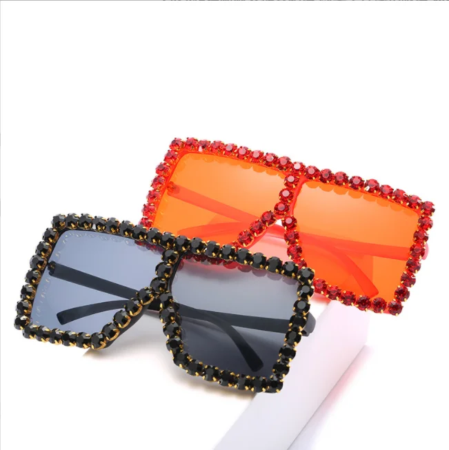 Oversized Square Diamond Sunglasses Women Big Frames Glasses Crystal One-piece Female Sun Glasses Rhinestone Eyeglasses