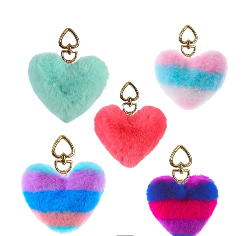 Wholesale Color Customizable Plush Material Heart Shaped Fur Ball Keychain