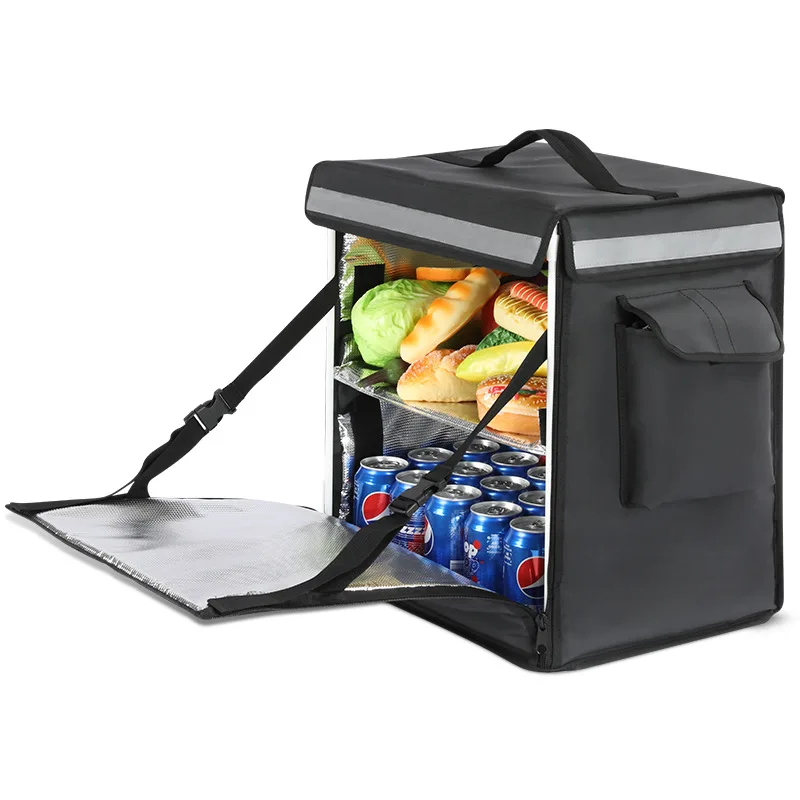 Large Capacity Insulated Delivery Bags For Bike With Reflective Strip Fold-able Food Delivery Backpack