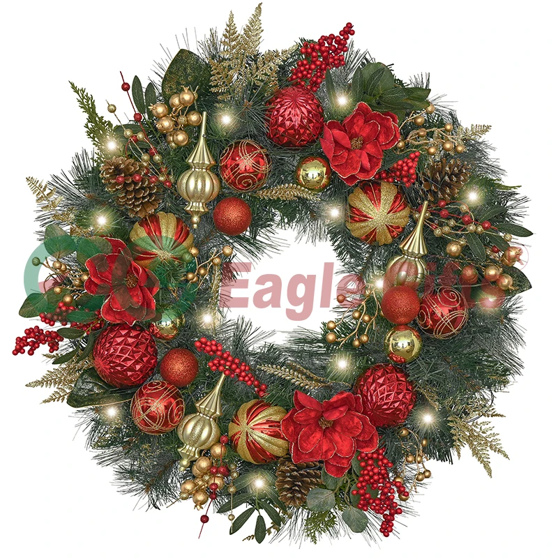 EAGLEGIFTS Simulation Flower Plants Garland Wire Mesh Ribbon Artificial Wreath for Christmas Thanksgiving Door Decoration
