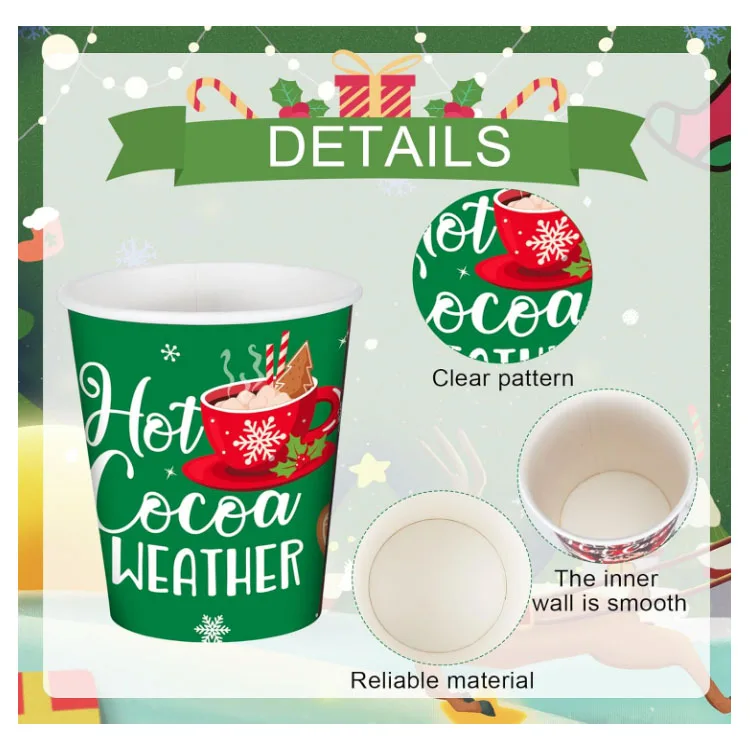 New Arrival Custom Unbreakable Environmental Dinnerware Set Disposable Paper Cups For Christmas Party