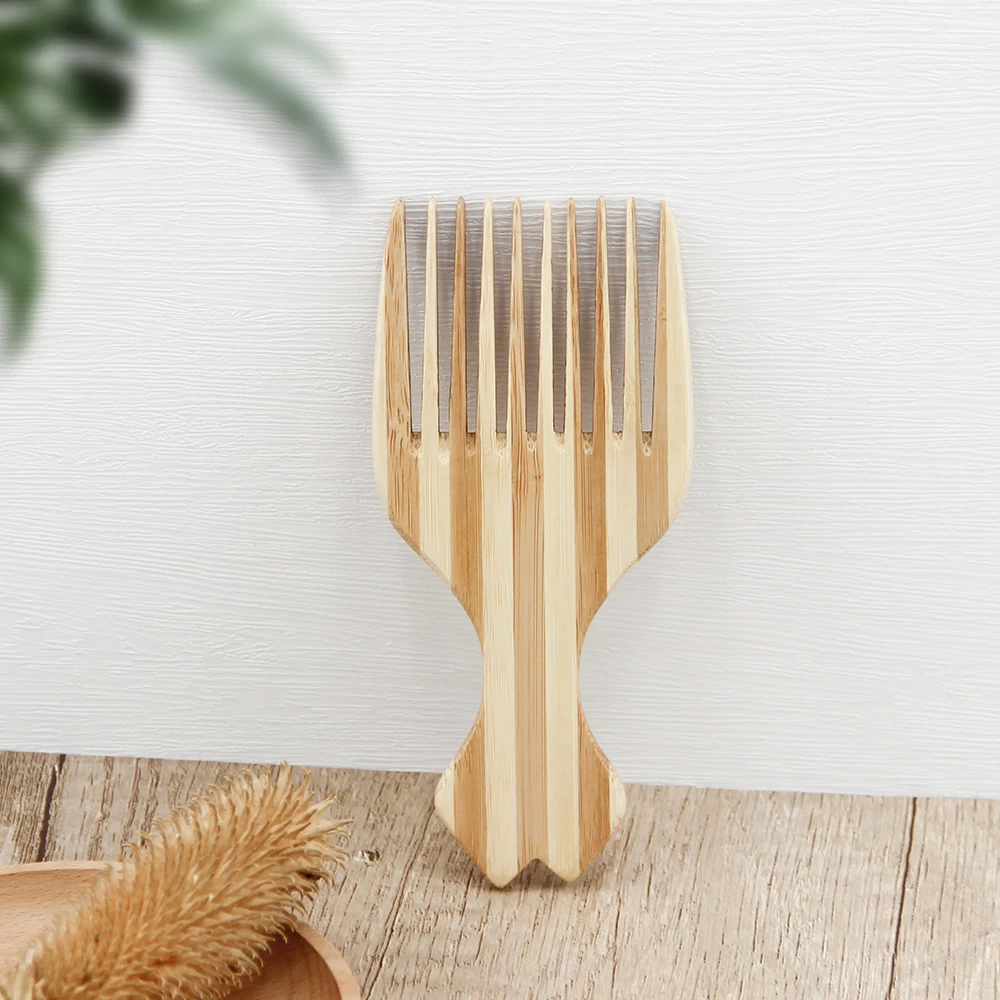 2024 New Design Factory Cheap Price Bamboo Wood Wide-tooth Afro Hair Comb for Hair Detangling Extension Hair Brush