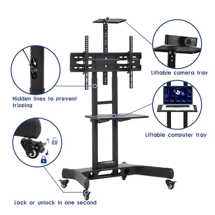 
ML-02 Modern Mobile Monitor Mount Television Stand for Two Screens with Wheels/TV Stand for 55 inch Plasma Screen 