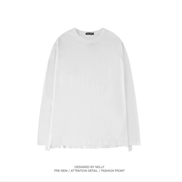 
Breathable 100% Cotton Oversized White T shirt Men O Neck Long Sleeve Spring Hiphop Fashion Tops Tee Split Hem TShirts For Men 