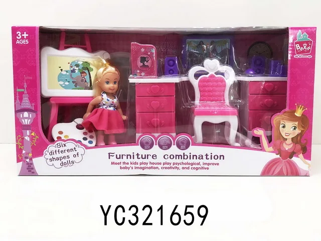 5 inch beautiful plastic fashion girl doll with bedroom furniture