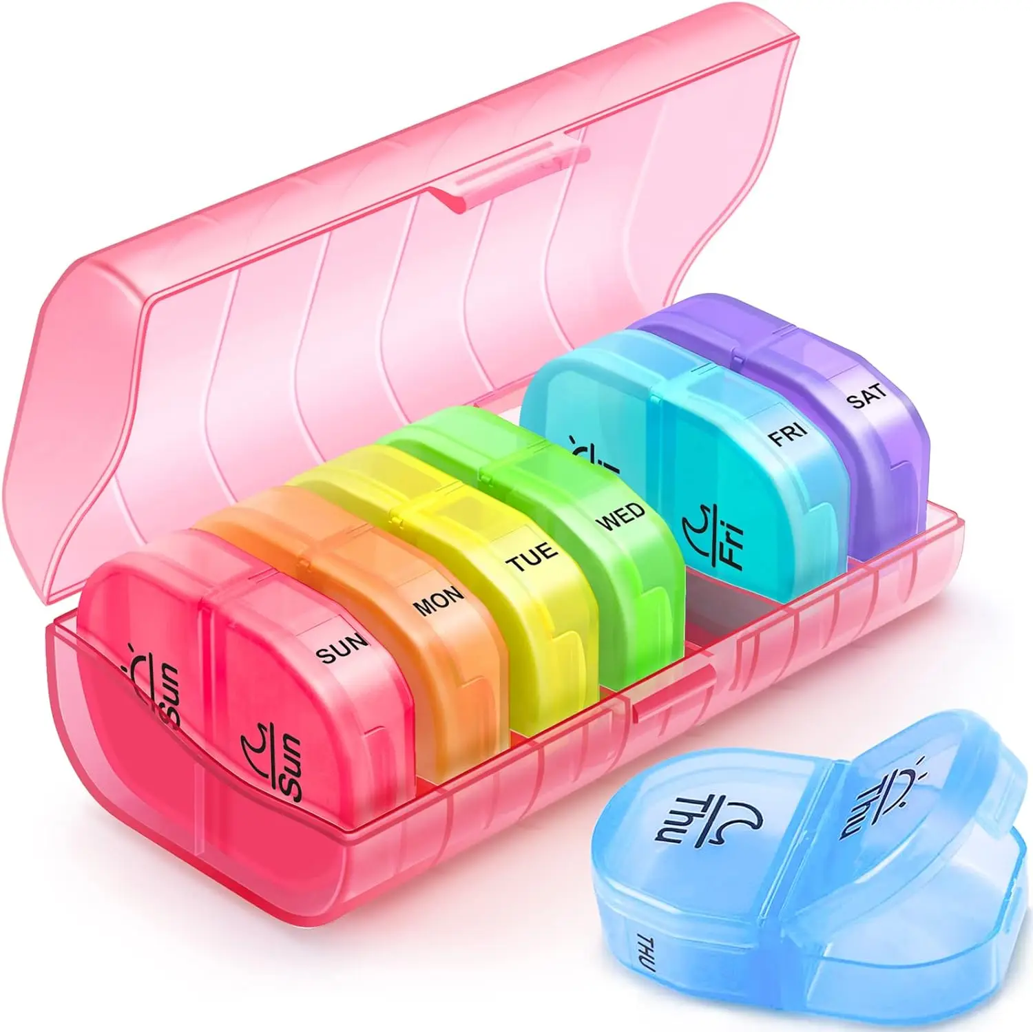 Weekly Pill Box AM PM Daily Pill Cases Medicine Box Pink High Quality Plastic Pill Box