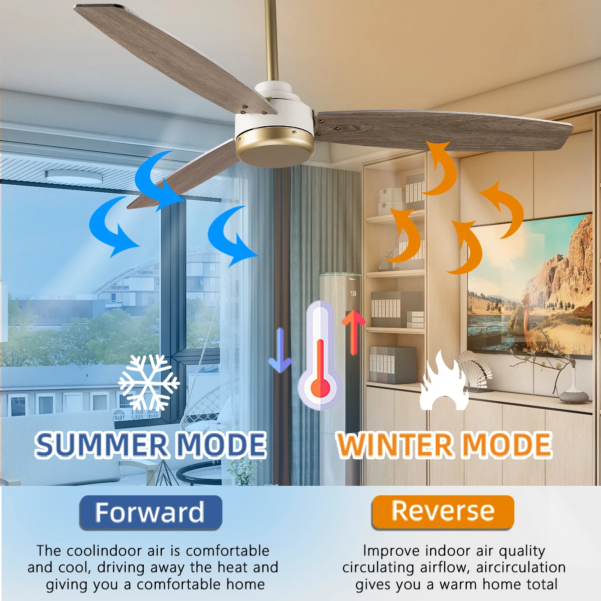 Modern AC100-240V Ceiling Fans Timber Designer Golden Ceiling Fan DC Motor Remote Control