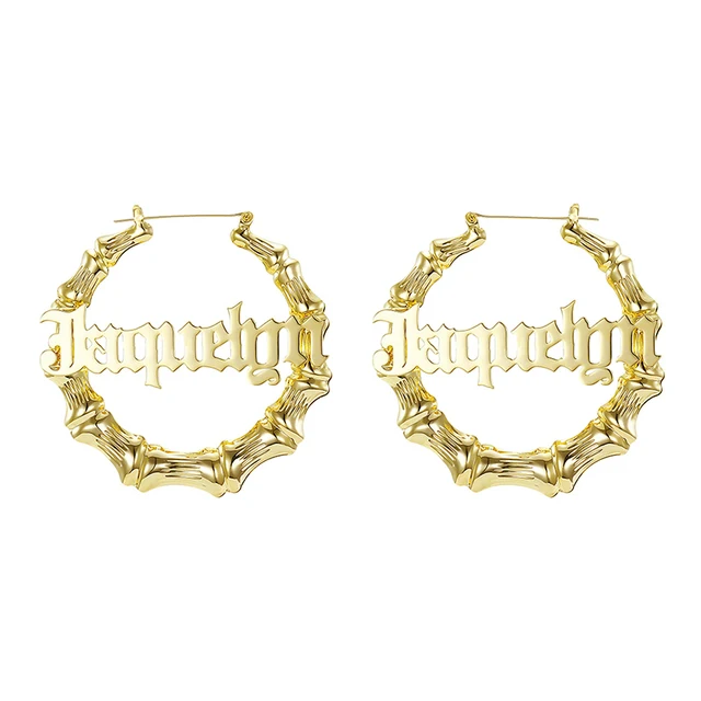 custom gold name hip hop large gold plated bamboo hoop earrings bamboo earrings