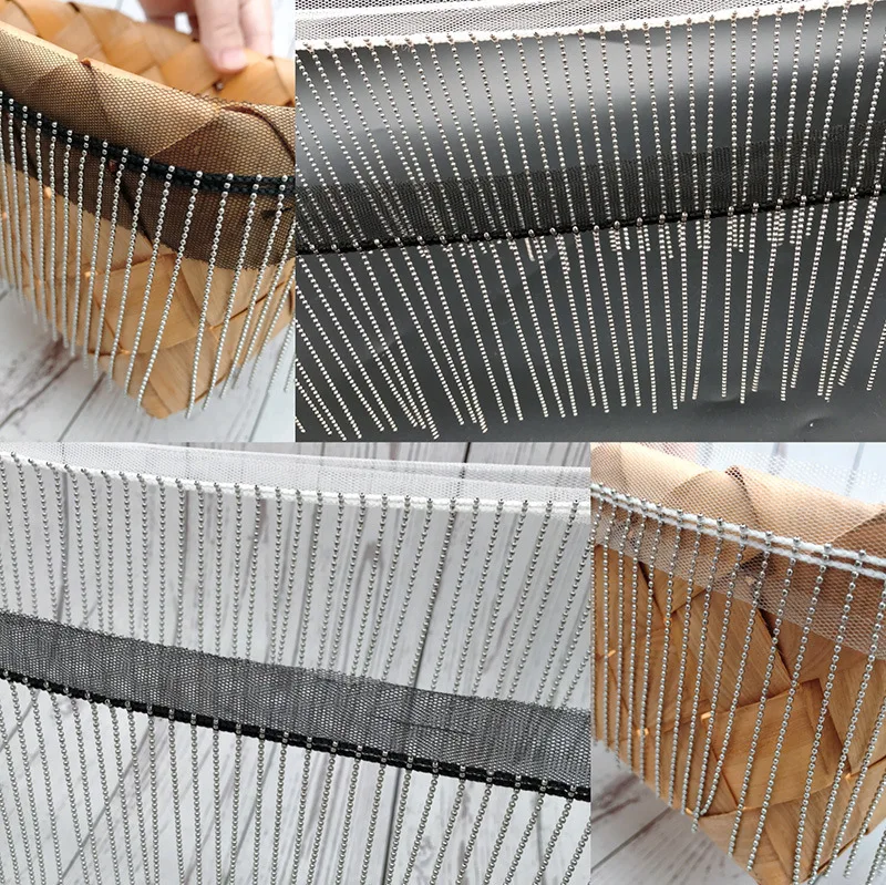Mesh Fabric Fringe for Jeans Clothing Accessories DIY Decoration Trim Round Bead Chain 9cm Tassel Lace Ribbon Tassel Chain