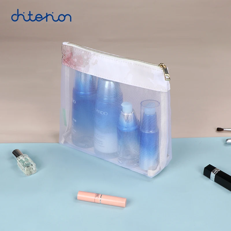 Customized durable black mesh bags makeup bags cosmetic travel storage bags pencil case mesh zipper pouch fashion picture