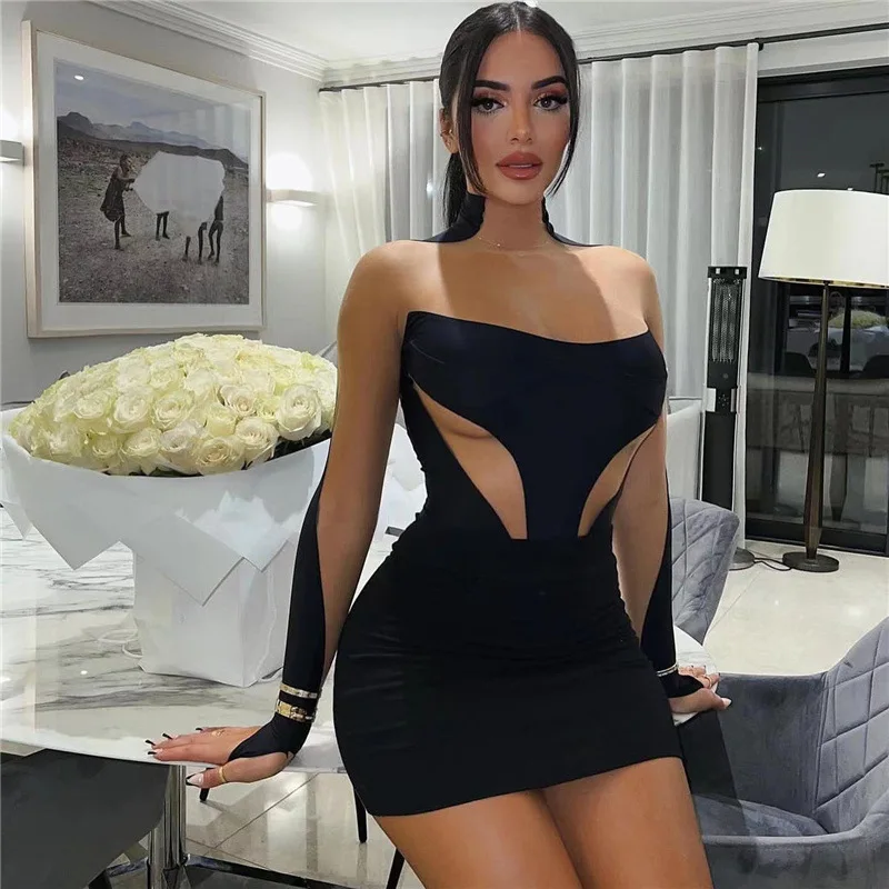 Spring 2023 Women Dresses Fashion Mesh Patchwork See Through Casual Dresses Sexy Party Night Dresses For Woman Sexy
