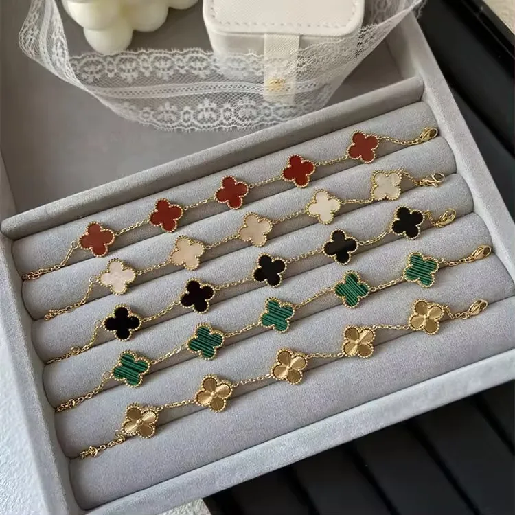 WY High Quality Designer Jewelry Double Sided Four Leaf Clover Bangle 18K Gold Stainless Steel Clover Bracelet