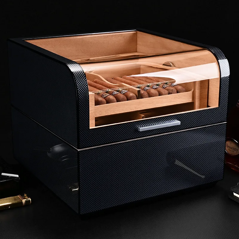 Humidor Cedar Wood Large Capacity Storage Cigarette Case Three Layers of Carbon Fiber Cigar Box Wholesale Hot Selling