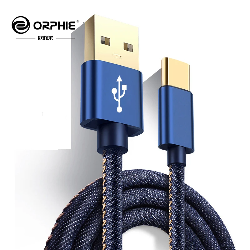 Free sample For Mobile IOS Type C Android  1M Durable Denim colth Braided Micro USB Cable Sync Data Cable Phone