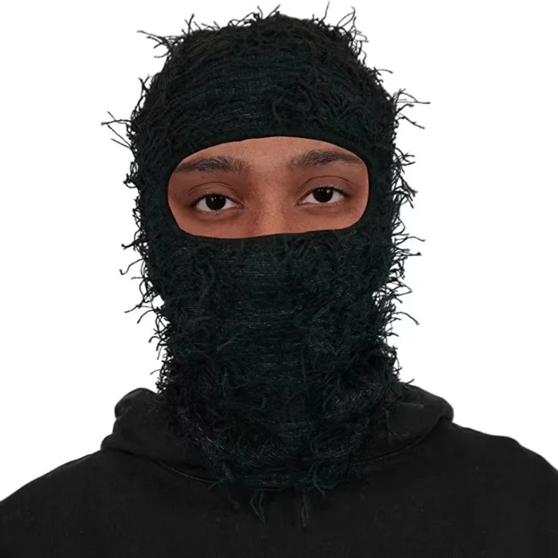 2024 Wholesale knitted balaclava face Knit Full Face Cover one hole designer grassy distressed  1 hole ski mask