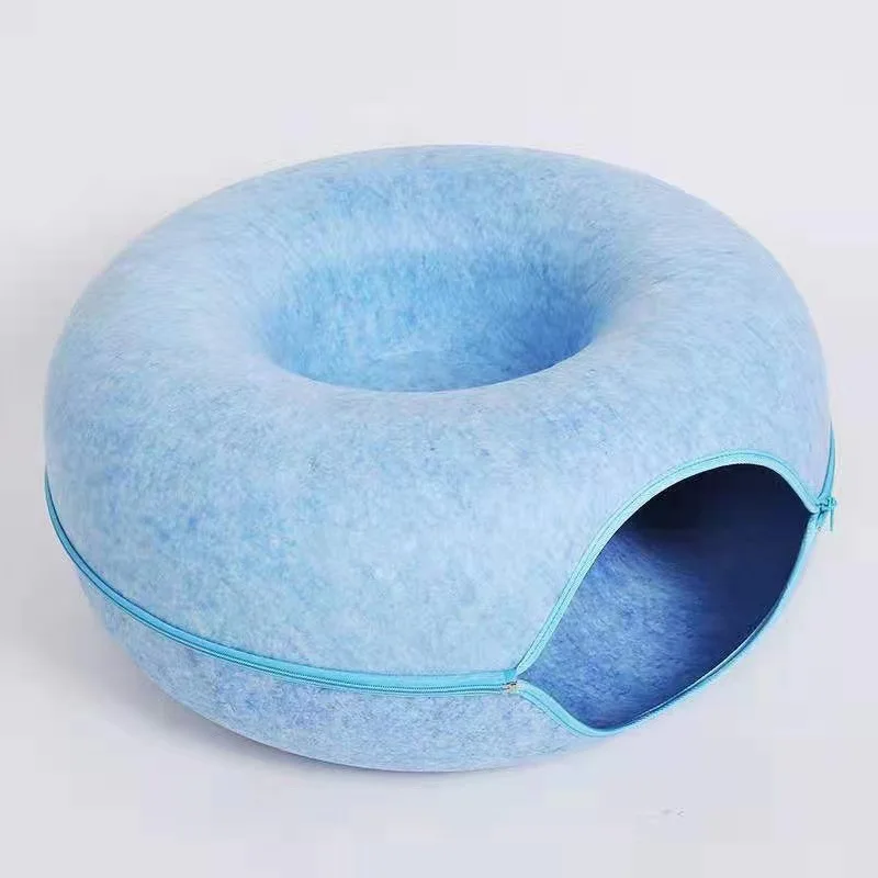 Wholesale Pet Cat Bed Custom Felt Round Tunnel Cat Donut Tunnel Bed With Zipper Cats Tunnel Nest Detachable for Playing Sleeping