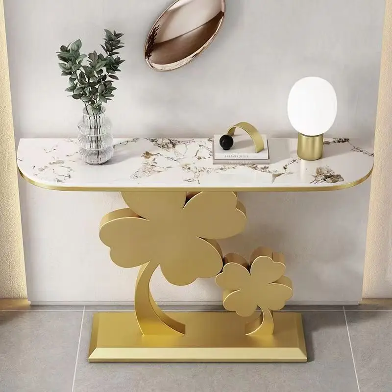 Gold Mirror Narrow Elegant Hallway Metal Wooden Modern Side Console Table