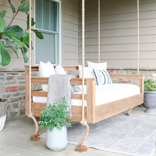Factory Outdoor Furniture luxury Wood Rattan Bed love seat Patio lazy Daybed Garden Hanging Swing Sofa