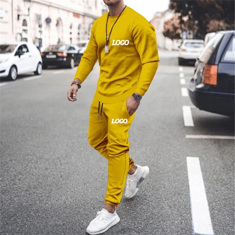Wholesale Custom Logo Men Plain Tracksuit Jogging Jogger Suit Set Crewneck Sweatshirt Sweatsuit Men 2 Two Piece Pants Set
