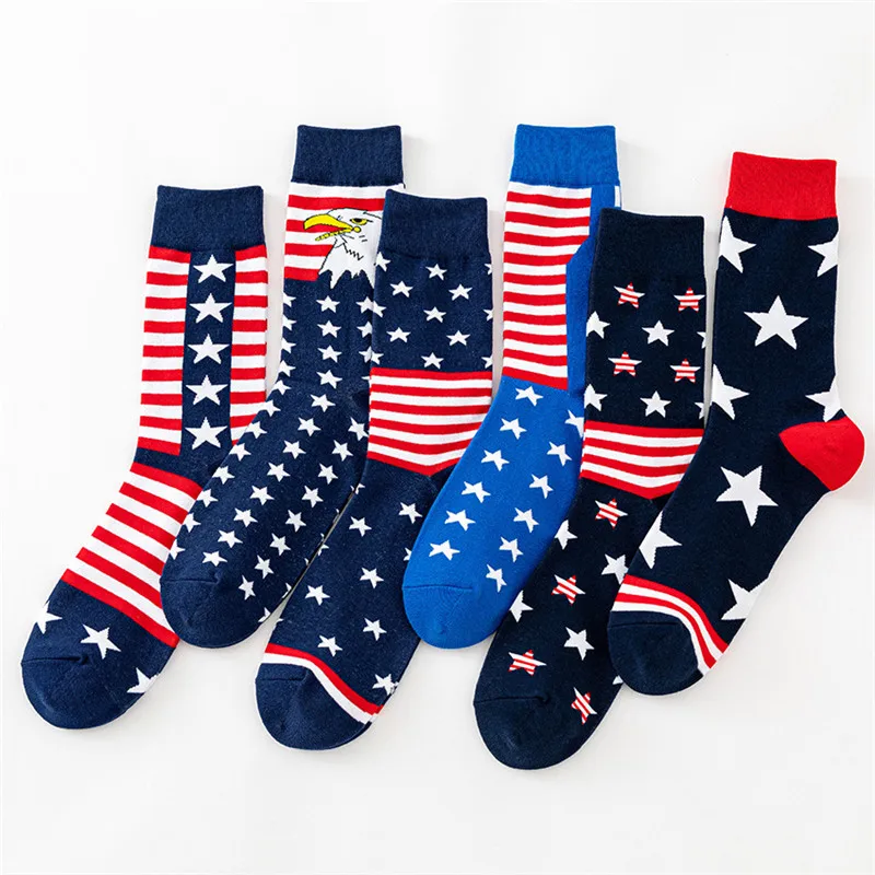 Wholesale Men Women Large Big Size America USA Flag Stars and Stripes Dress Socks Cotton Fashion Crew Sock