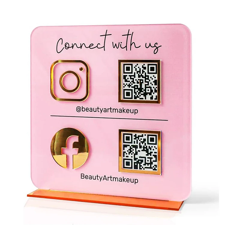 Wholesale Table Top Business Social Media Sign Mirror QR Code Sign Stand Acrylic Display Stand