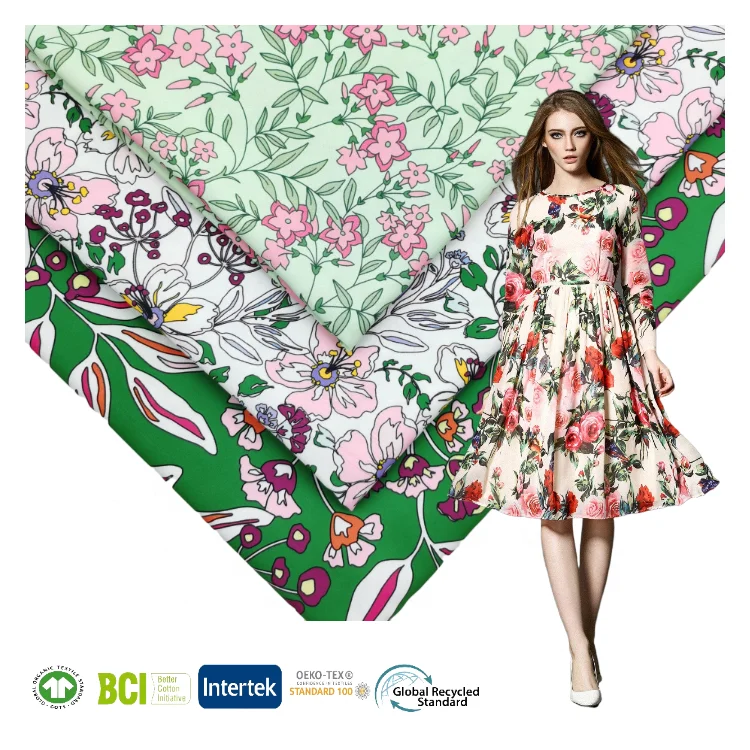 Custom Digital Printed 95% Polyester 5% Elastane 4 Way Stretch Polyester Spandex Fabric Print