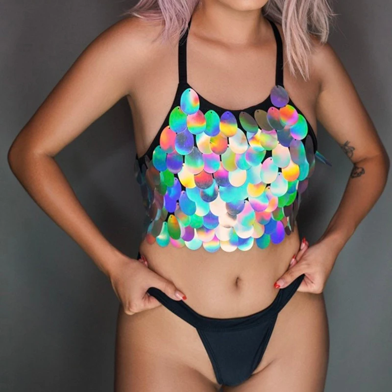 New Rave Sequin Outfit Y2K Custom Rave Clothing Skirt Festival For Party Girl Suits