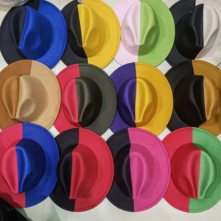 STS Wholesale Elegant Fashion Miniature Two-tone Custom Felt Hat New Flat Women Top Hats Fedora Women Men