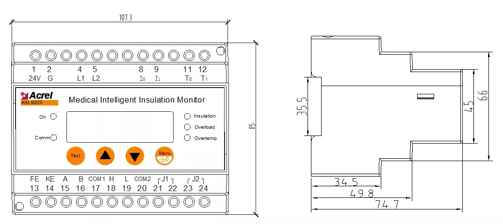 Acrel AIM-M100 Medical intelligent insulation detector for medical IT system din rail installation fault detector