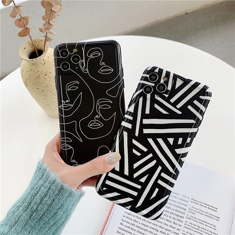 Abstract Phone Case,XINGE Black Art Lines Abstract Print Phone Case For iPhone 12 11 Pro Max XS XR 7 8 Plus Capas
