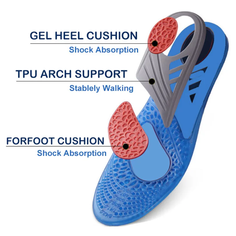 Suitable for running shoes soft TPE material anti-fatigue orthopedic flat heel gel sports insoles