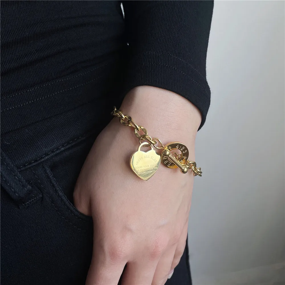 European and American Fashion Titanium Steel Bracelets O Word Chain Love Proverbs Stainless Steel Bible Proverbs Bracelet