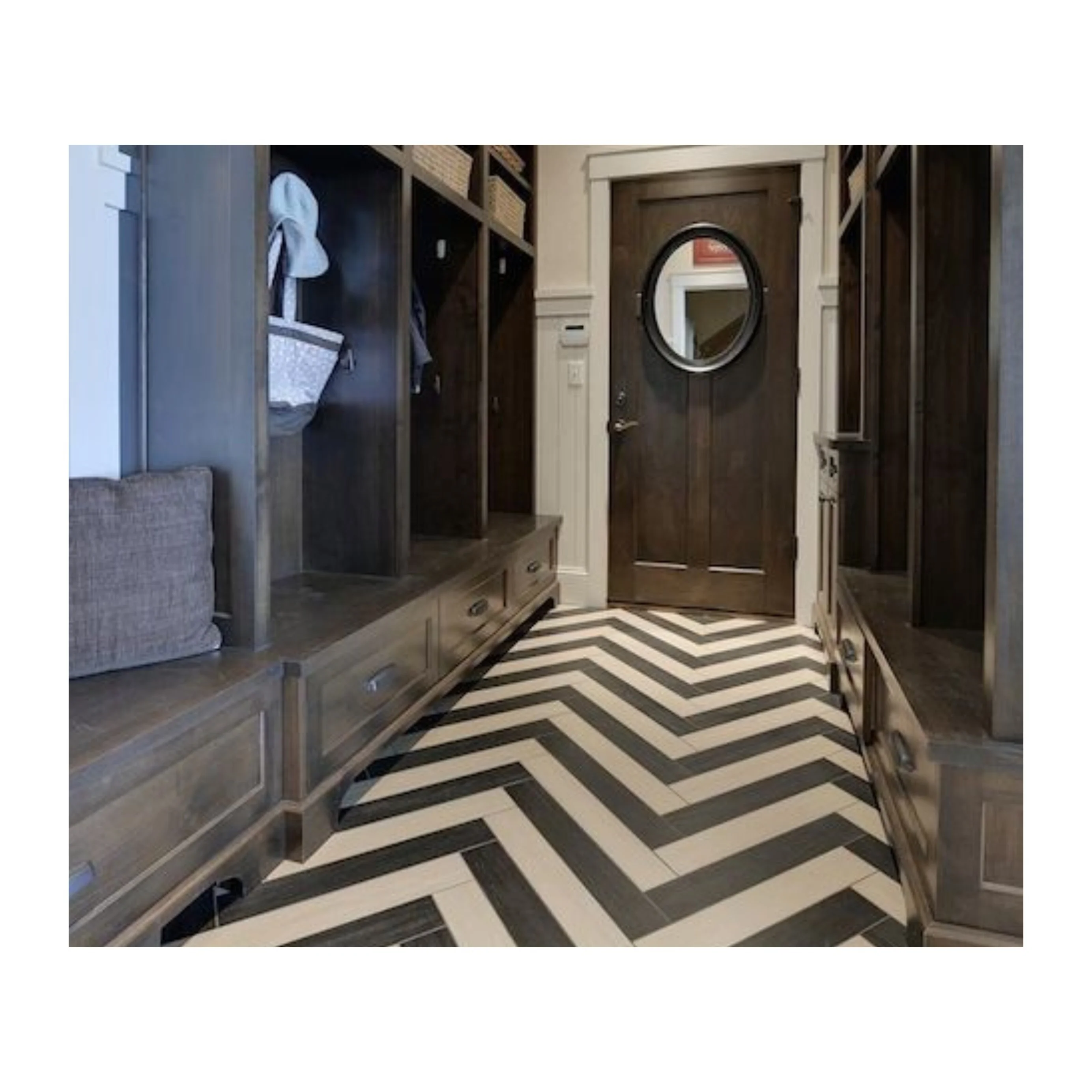 Black  White Oak Chevron Engineered Wood Flooring