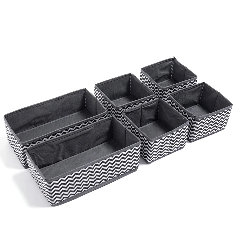 Factory Wave Pattern Non-woven Underwear Storage Box Six-piece Set Dividers Drawer Organizer  Underwear Organizer desktop organ