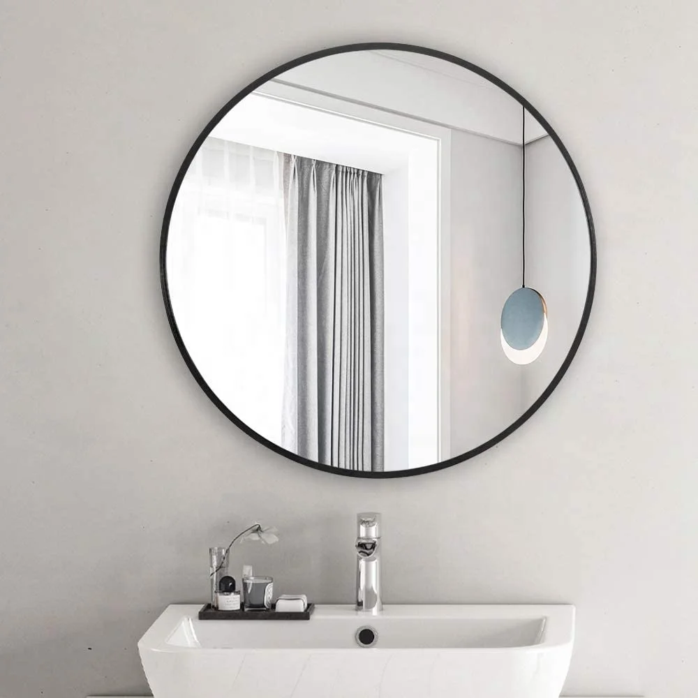 High Quality Modern round Black Metal Mirror with Brushed Frame Home Decor Wall Mirror
