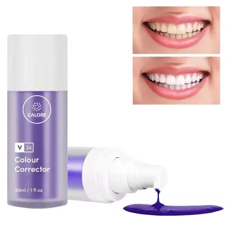 V34 Colour Corrector Customization 30ml v34 purple toothpaste OEM Factory teeth whitening corrector serum
