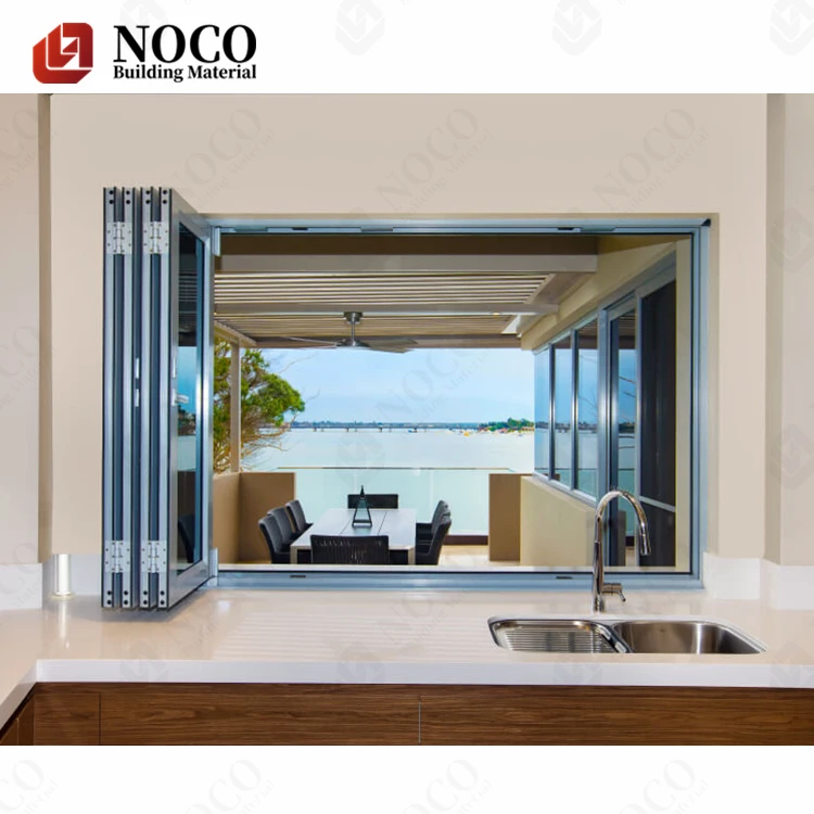Customize Kitchen Balcony Horizontal Aluminum Alloy Bi Fold Window Automatic Accordion Folding Windows And Doors