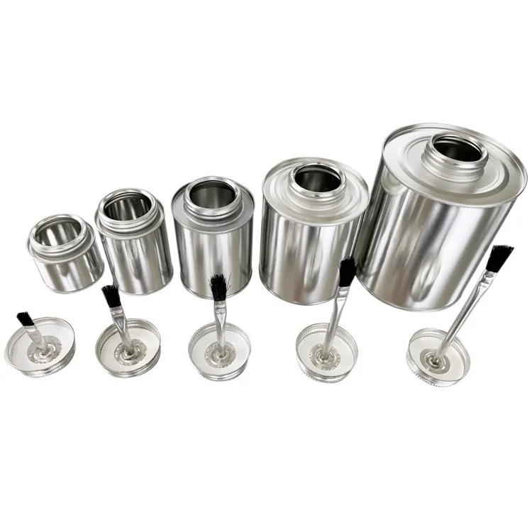 Round Tin Cans With Brush For Glue With Different Size