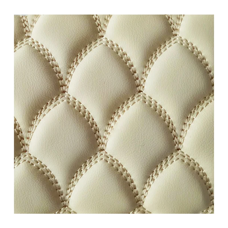 Embroidery Faux Leather Quilted Fabric with Sponge Backing for Car Mats