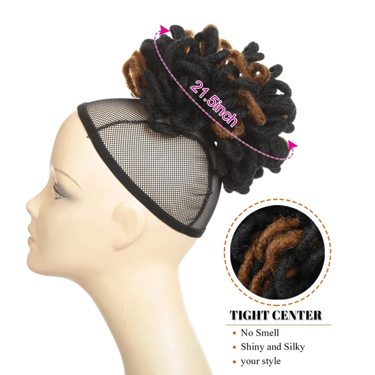 Faux Dread Locs Afro Puffs Synthetic Clip In Hair Piece Chignon Messy Drawstring Ponytail Hair Bun Extension
