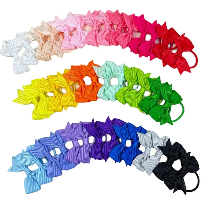 New hot sale 40  p c s Rainbow butterfly knot hair rope small hair bow rope Elastic Band for Children and Girls