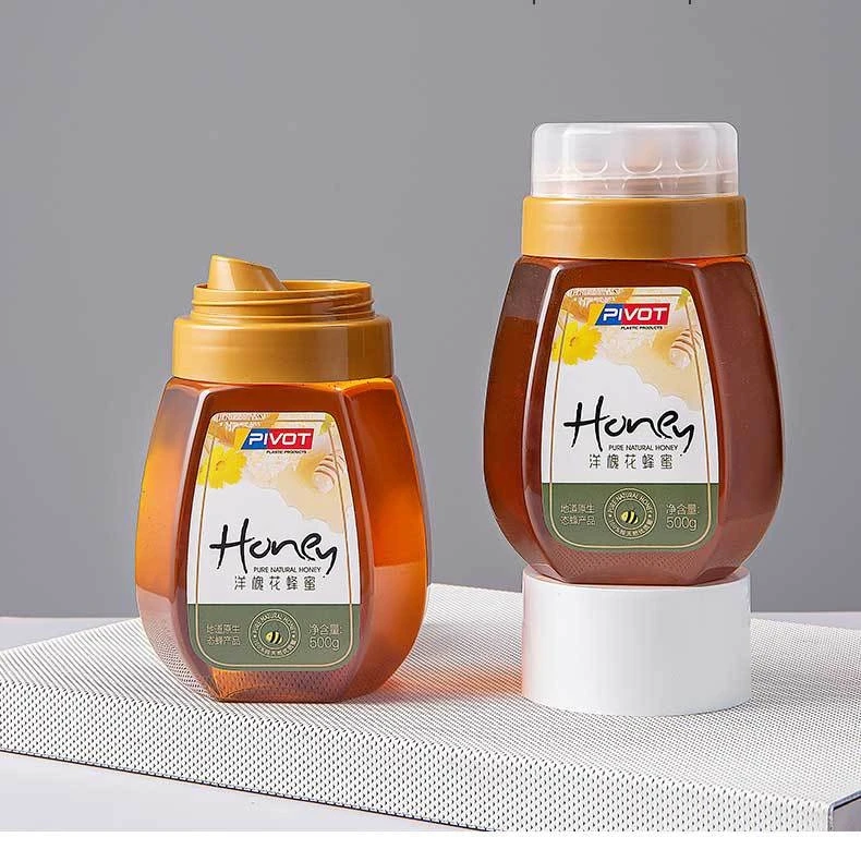 Factory Wholesale Transparent Plastic Honey Container Double Cover 300g 500g 1000g Honey Jar Bottle Packaging
