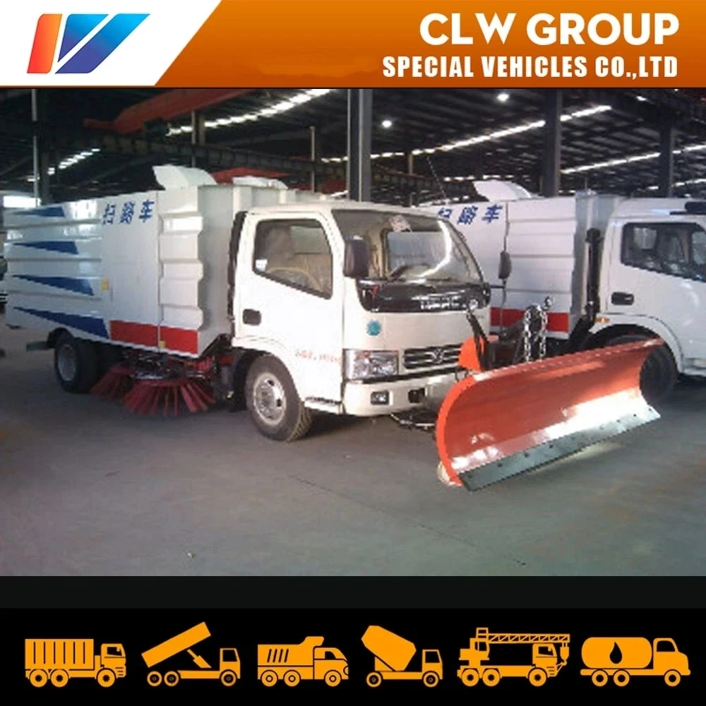 New Design Factory Price 4 Brushes 5.5m3 Capacity Street snow Sweeper Truck with Snow Removal Shovel attachment