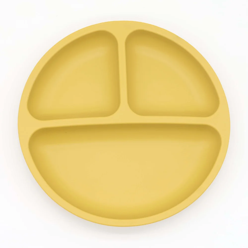 silicone baby modern divided round suction silicone dinner plate tableware with adsorption silicon kids food plate